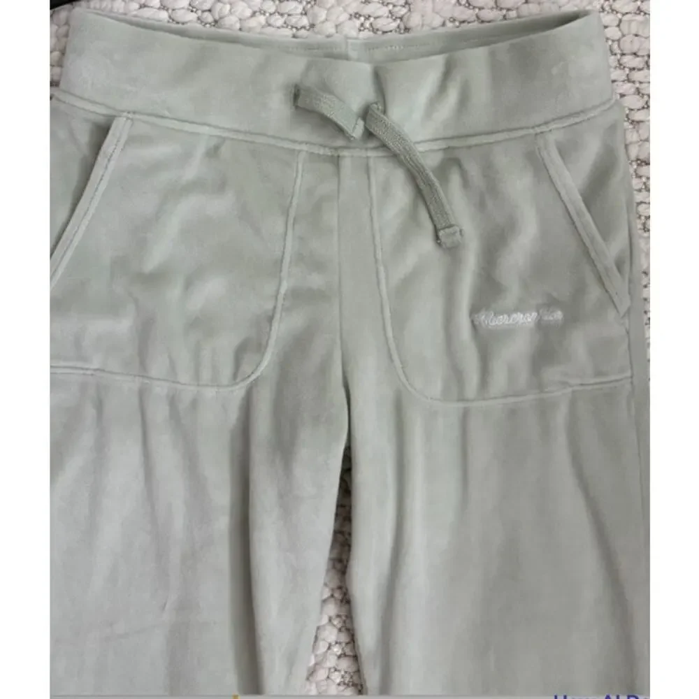 NWOT Abercrombie & Fitch Girls Y2K Green Velour Sweatpants Size 7/8